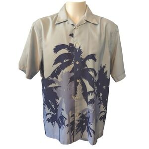 Emergency Exit Hawaiian Shirt Men's Large Palm Trees Button Up‎ Short Sleeve